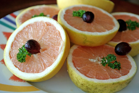 A nice  platter of fresh cut grapefruits