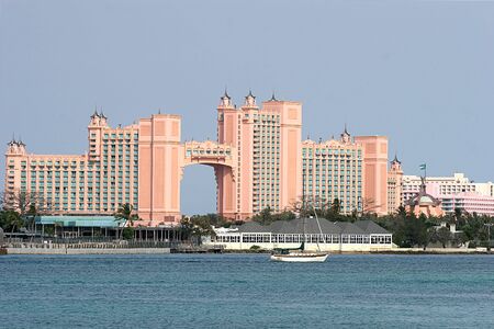 Modern pink  beach resort on a tropical islandのeditorial素材