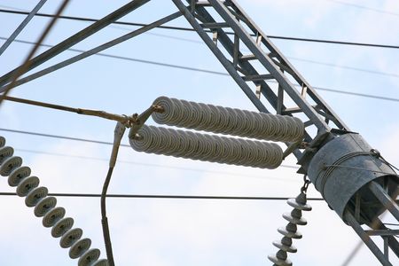 Lightning Arrestors in a high voltage power plantの写真素材