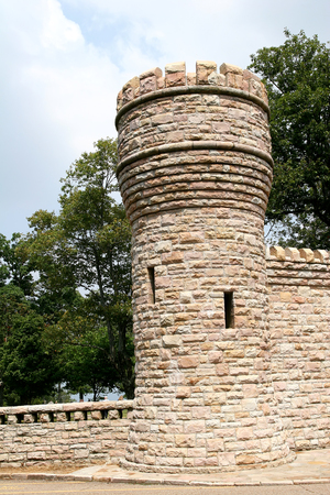 A stone turret on an old fortificationの写真素材