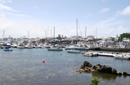 A small city on the edge of a sea portの写真素材