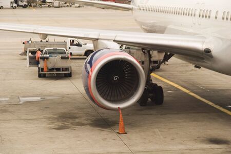 Jet engine on a jumbo passengerairplaneの写真素材