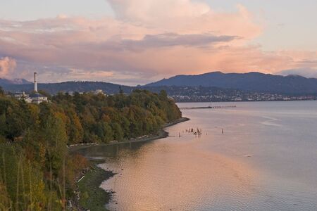 Pacific Northwest coastline in the glow of sunsetの写真素材