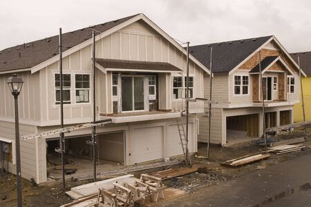 New home construction of frame houses with sidingの写真素材