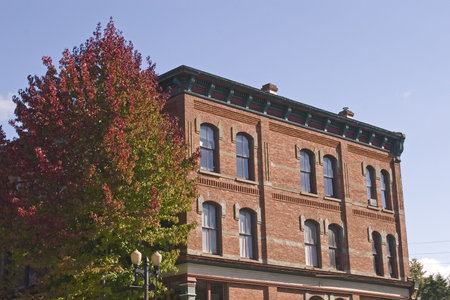 An old brick building converted to lofts in the fall