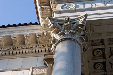 Details and columns on an old granite courthouse