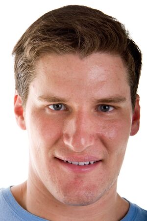 A young fit looking man in a closeup on whiteの写真素材