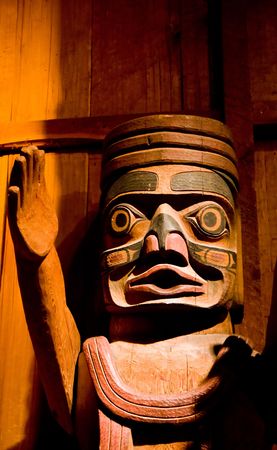 An intricate carved wooden inuit totemの写真素材