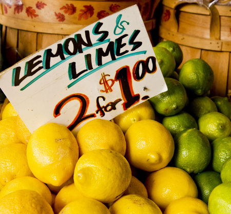 Lemons and Limes for sale at a fruit market