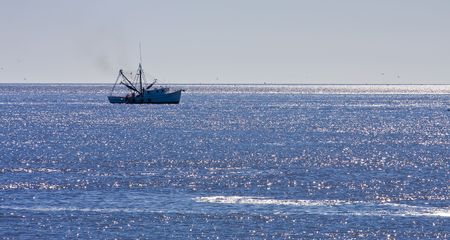 A shrimp boat off the coast in the morning
の写真素材