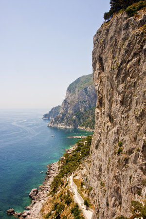 A view of the cliffs on the island of Capri, near Naples, Italyの写真素材