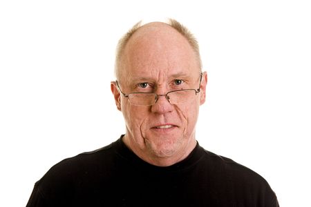 An older bald man in a black shirt looking happy
の写真素材