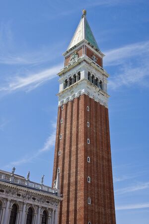 The bell tower to St. Marks Cathedral in Venice, Italyの写真素材