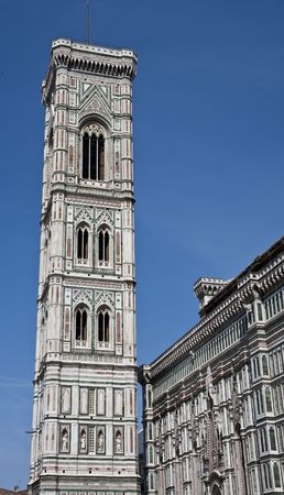 The bell tower at Il Duomo in Florence, Italyの写真素材