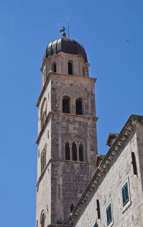 Towers of ancient church in the old town of Dubrovnik, Croatiaの写真素材