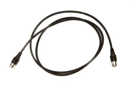 A black coaxial cable on a white backgroundの写真素材