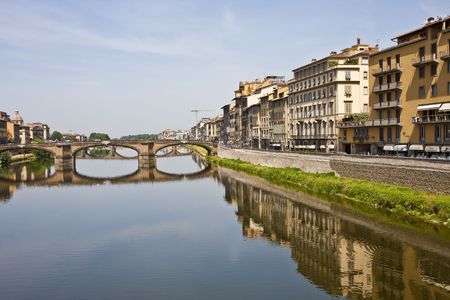 A bridge over the Arno river in Florence, Italyの写真素材