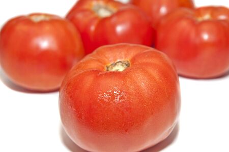 Fresh red ripe tomatoes  on a white backgroundの写真素材