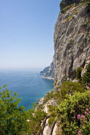 The cliffs of Capri Italy and the ocean beyondの写真素材