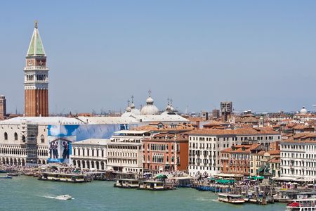 Water buses and ferries along the canal at st marks square in venice italyの写真素材