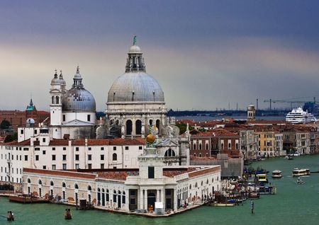 View of the church of San Giorgio on the canal in Venice Italyの写真素材