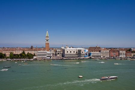 Water buses and boats in the canals and lagoons around Venice Italyの写真素材