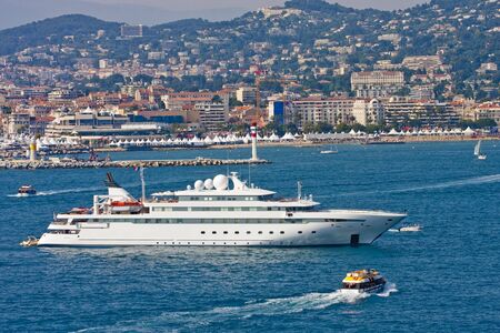 Boats off the coast of Cannes Franceの写真素材