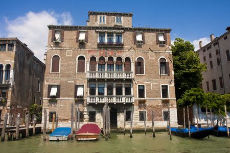 Colorful old buildings along the Grand Canal in Venice Italyの写真素材
