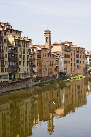 Colorful Buildings Along the Arno River in Florence Italyの写真素材