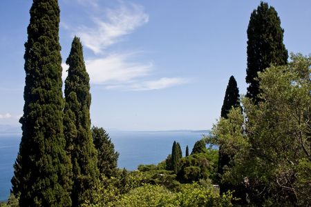 A view of the Adriatic Sea from the coast of Greeceの写真素材