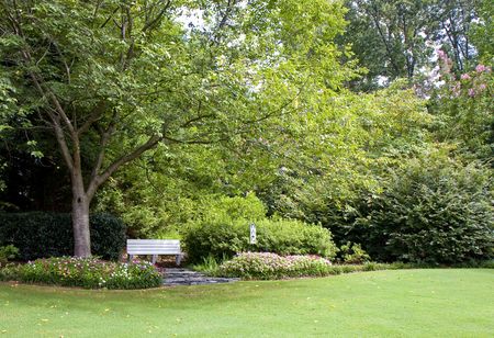 A view of a beautifully landscaped public gardenの写真素材