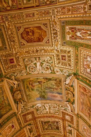 Beautiful old paintings on the ceiling of the Vatican Ceilingの写真素材