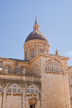 A domed tower in the old town of Dubrovnik Croatiaの写真素材