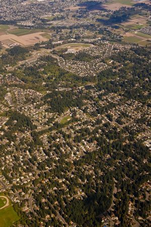 A view of many residential neighborhoods from altitudeの写真素材