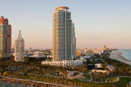 Condo towers at Miami Beach at sunsetの写真素材