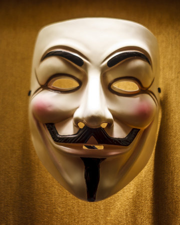 Mask of protestor anonymous handing in caseのeditorial素材