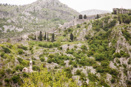 Winding path up the side of the mountain behind Kotor, Montenegroの写真素材