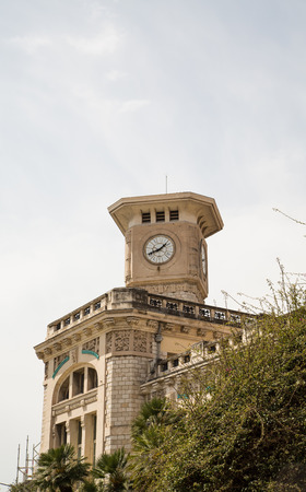 A stone clock tower on a church in Nice, Franceの写真素材