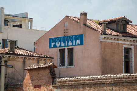 Old plaster Police station in Venice Italyの写真素材