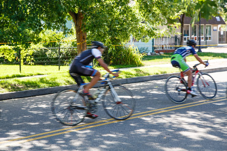 Professional bicycle race through residential streets of Denver, Colorado