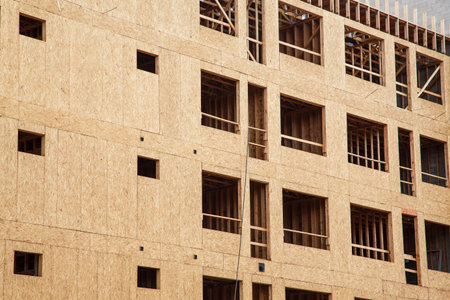 Wood sheathing panels on new apartment or condominium constuction