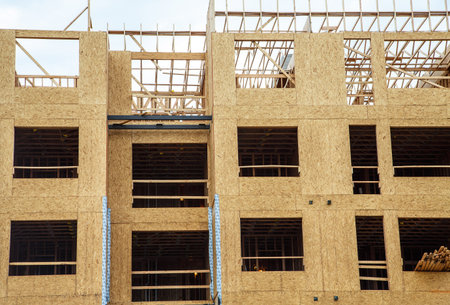 Wood sheathing panels on new apartment or condominium constuction