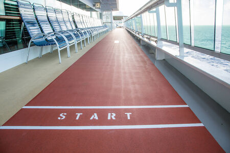 Running track on the deck of a cruise shipの写真素材