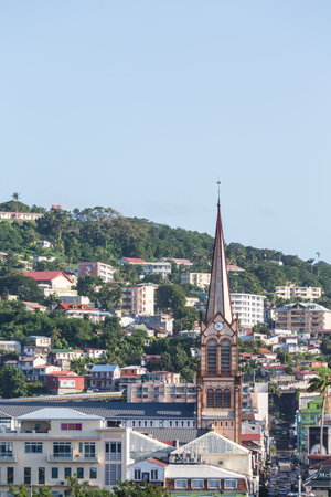 Many buildings by the port in Martiniqueの写真素材