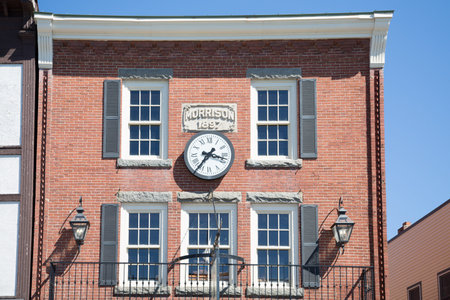 A clock on the old Morrison building in Bar Harbor, Maine