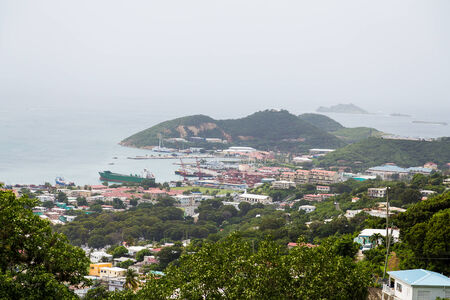 View of Industrial port on St Thomas from overlooking hillsの写真素材