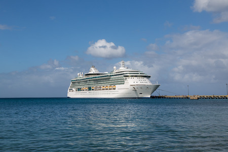 White Luxury Cruise Ship Docked at St Croixの写真素材