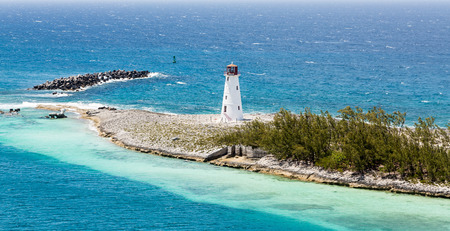Lighthouse on Point of land near Nassau on Grand Bahamasの写真素材