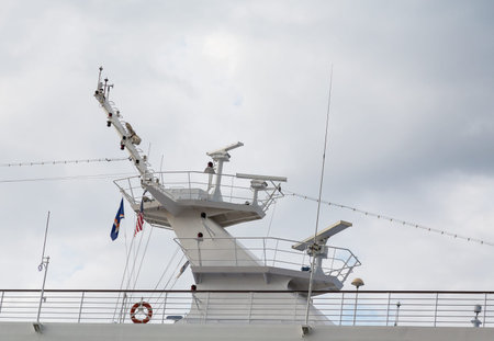Communication equipment on a white luxury cruise ship