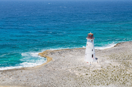 Lighthouse on Point of land near Nassau on Grand Bahamasの写真素材